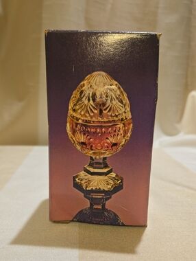 Avon Amber and Purple Cut Glass Egg Ornament